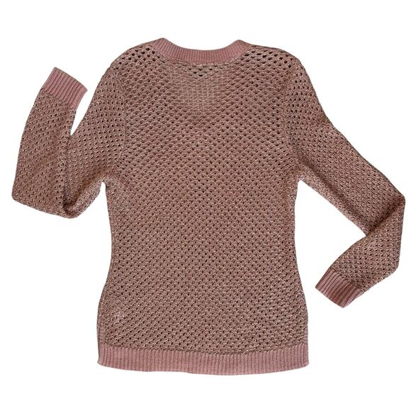 New INC Pointelle Pale Mauve Gold Sweater Women's XL Metallic V Neck Open Stitch - Picture 7 of 14